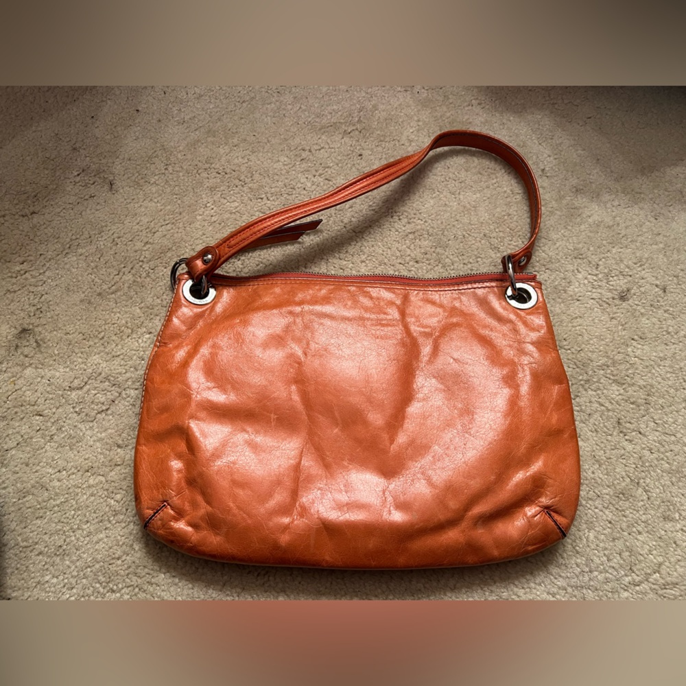 Coach Poppy Tangerine Waxed Leather Distressed Swing Messenger Hobo Bag Purse - Picture 8 of 11